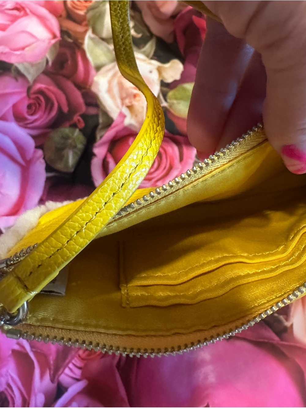 Coach Pebbled Leather Wristlet in Yellow and Shearling trim - Picture 6 of 10